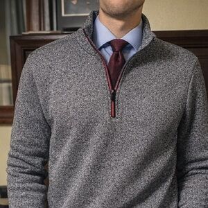 Men's Gray Quarter-Zip Sweater with Red Trim